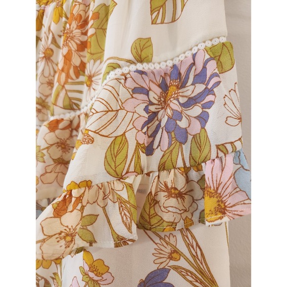 Sugar Lips Floral Ruffle‎ Tiered Mini Skirt Size S Boho Beach Vacation - Picture 4 of 7